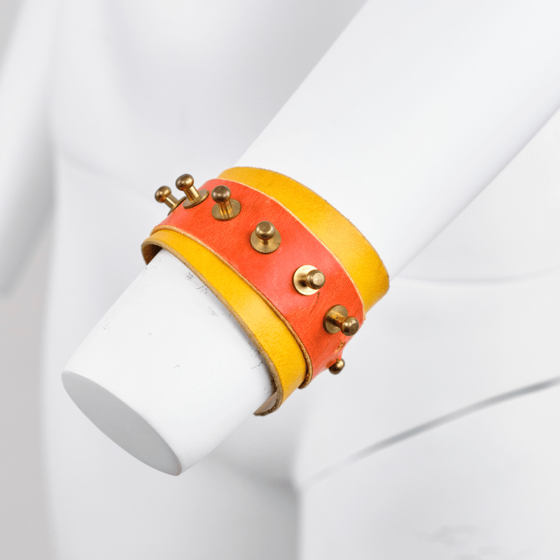 Vintage Una Burke Yellow Orange Leather Bracelet