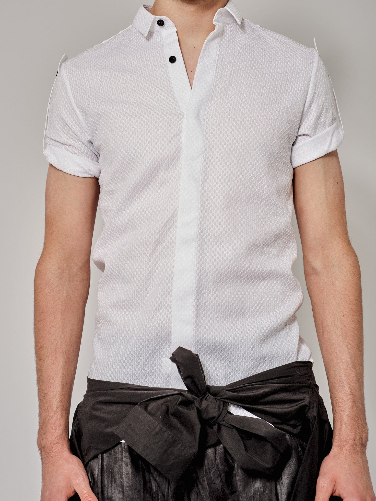 White Button Up Shirt with Ruffled Detailing