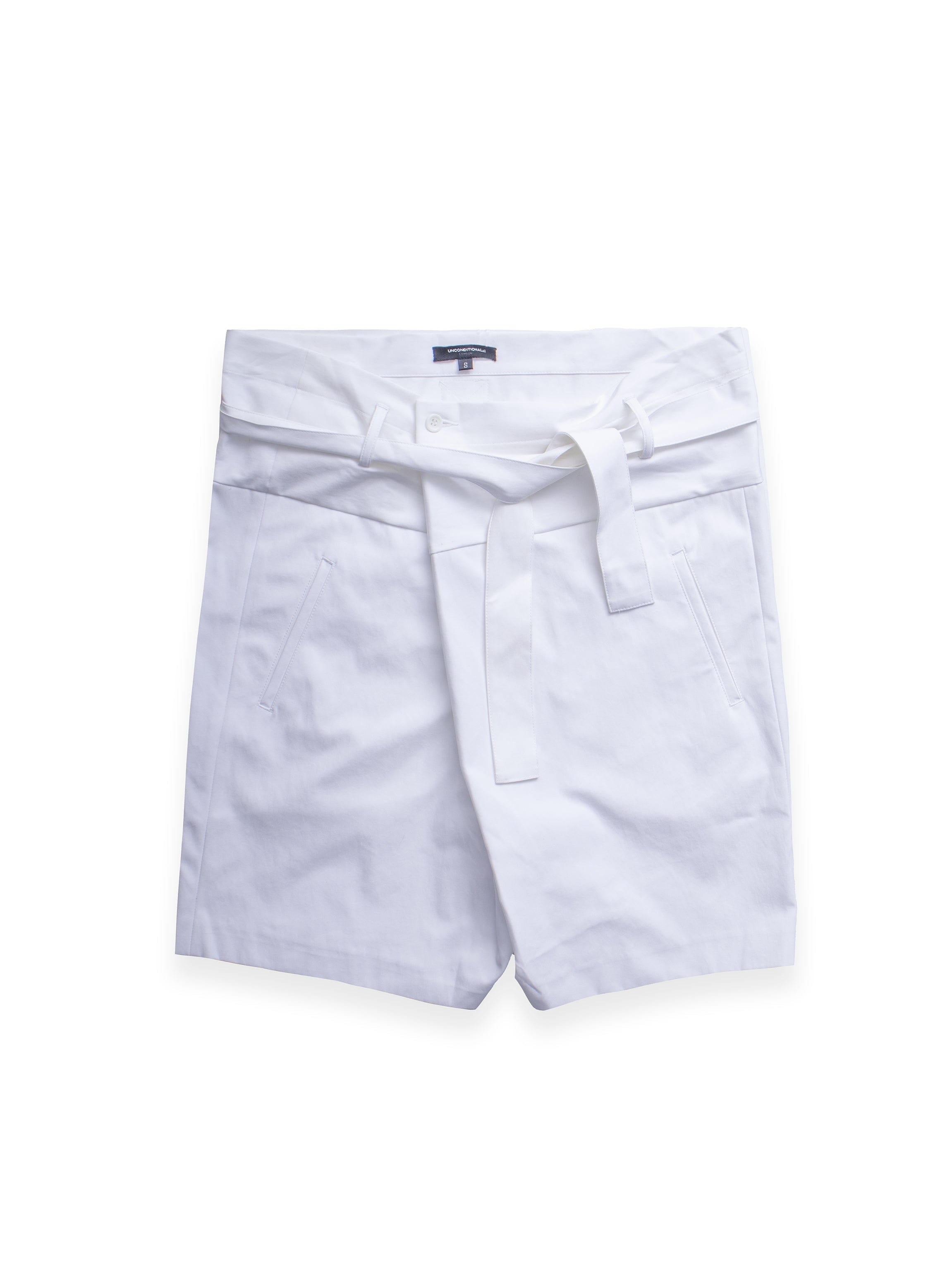 White Button Up Shorts with Tie Up Waist Detail