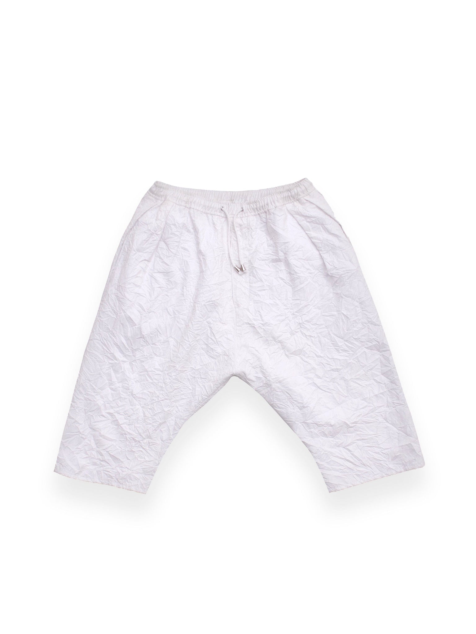 White Crinkled Cotton Drop Crotch Shorts