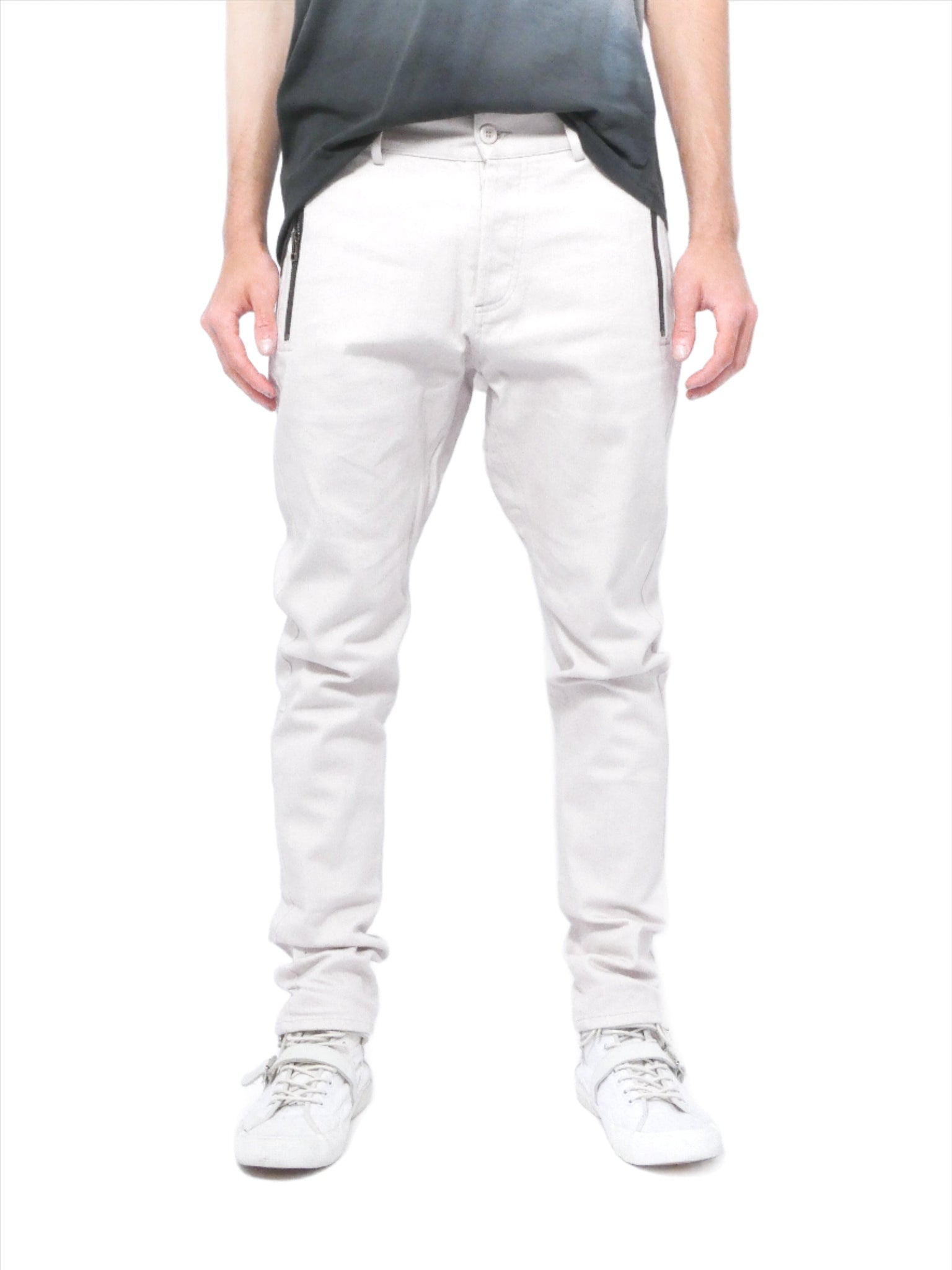 White Jeans with Black Zip Pockets