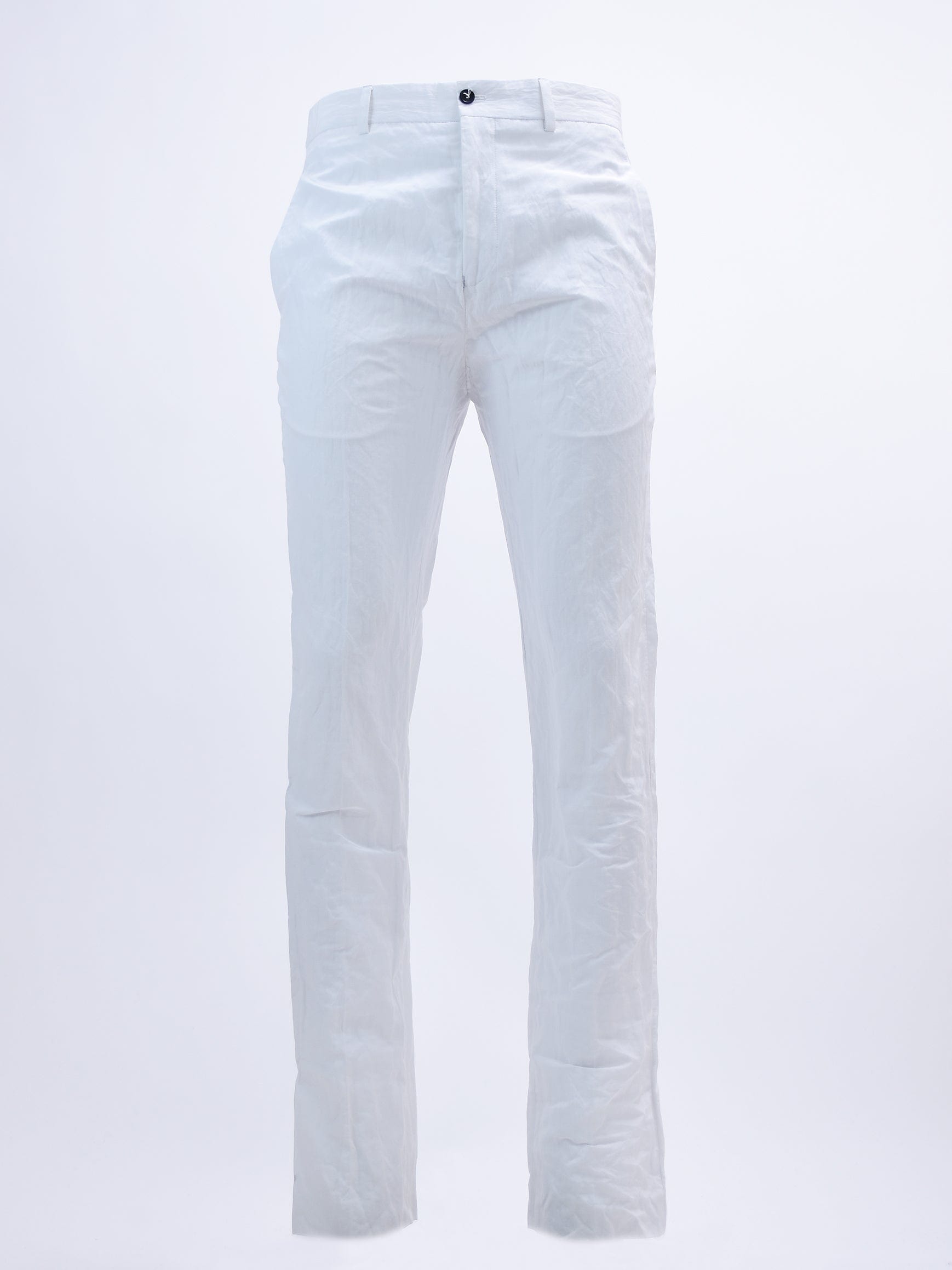 WHITE LIGHT COTTON MIX CRINKLE TAILORED CLASSIC CIGARETTE TROUSERS