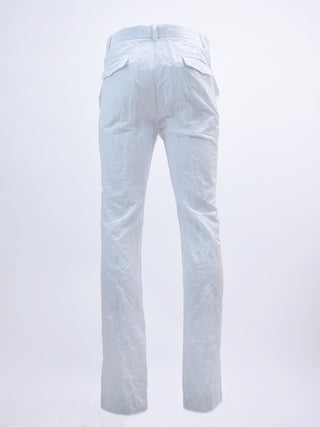 WHITE LIGHT COTTON MIX CRINKLE TAILORED CLASSIC CIGARETTE TROUSERS