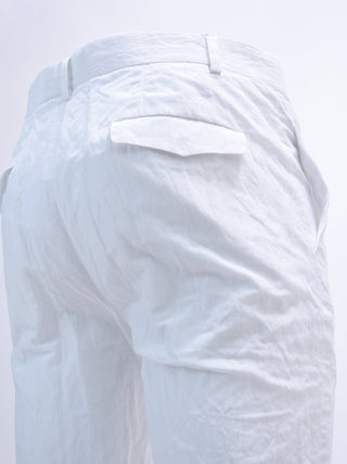 WHITE LIGHT COTTON MIX CRINKLE TAILORED CLASSIC CIGARETTE TROUSERS