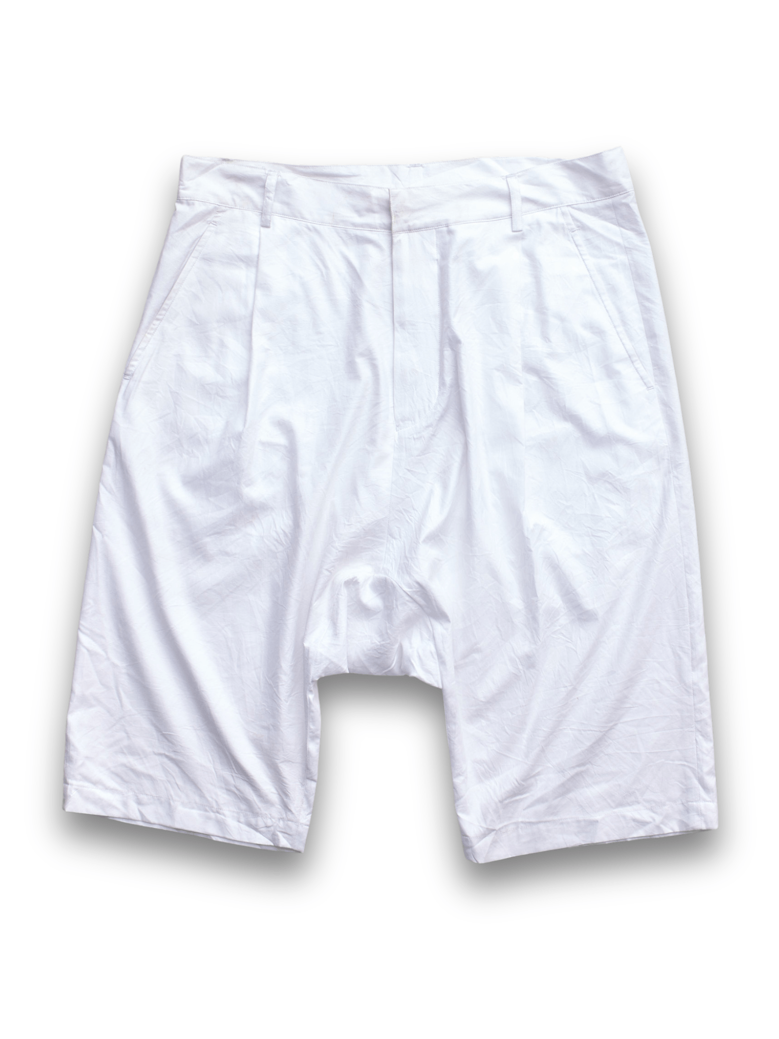 White Pleated Drop Crotch Shorts