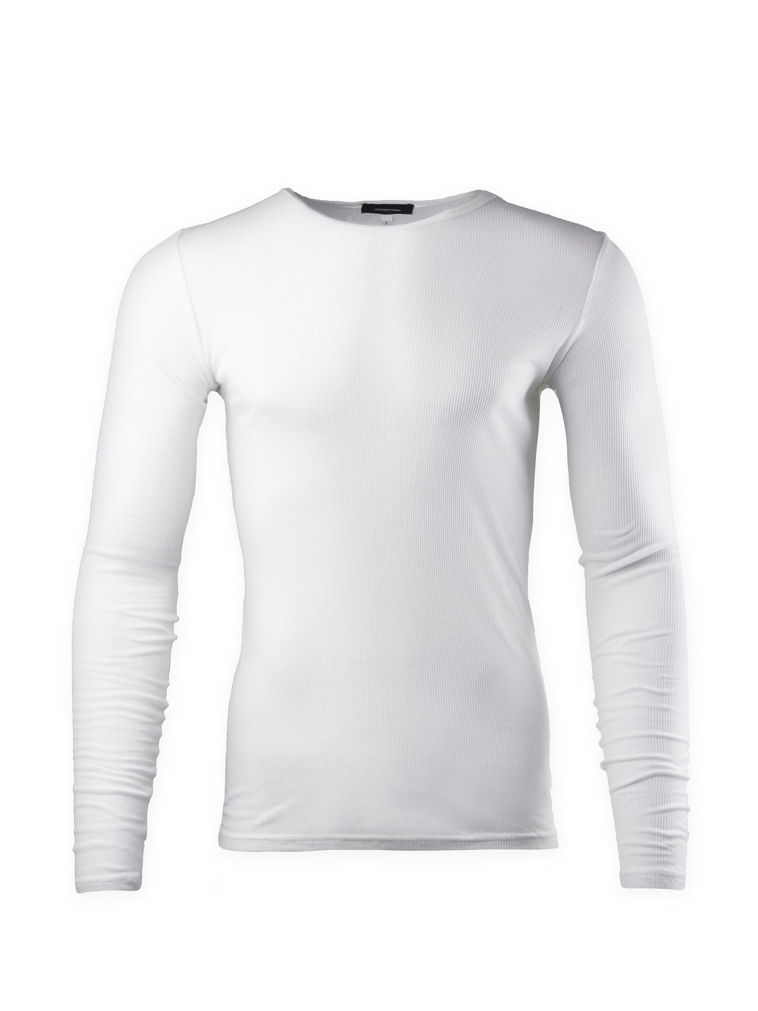 White Ribbed Long Sleeve T-Shirt