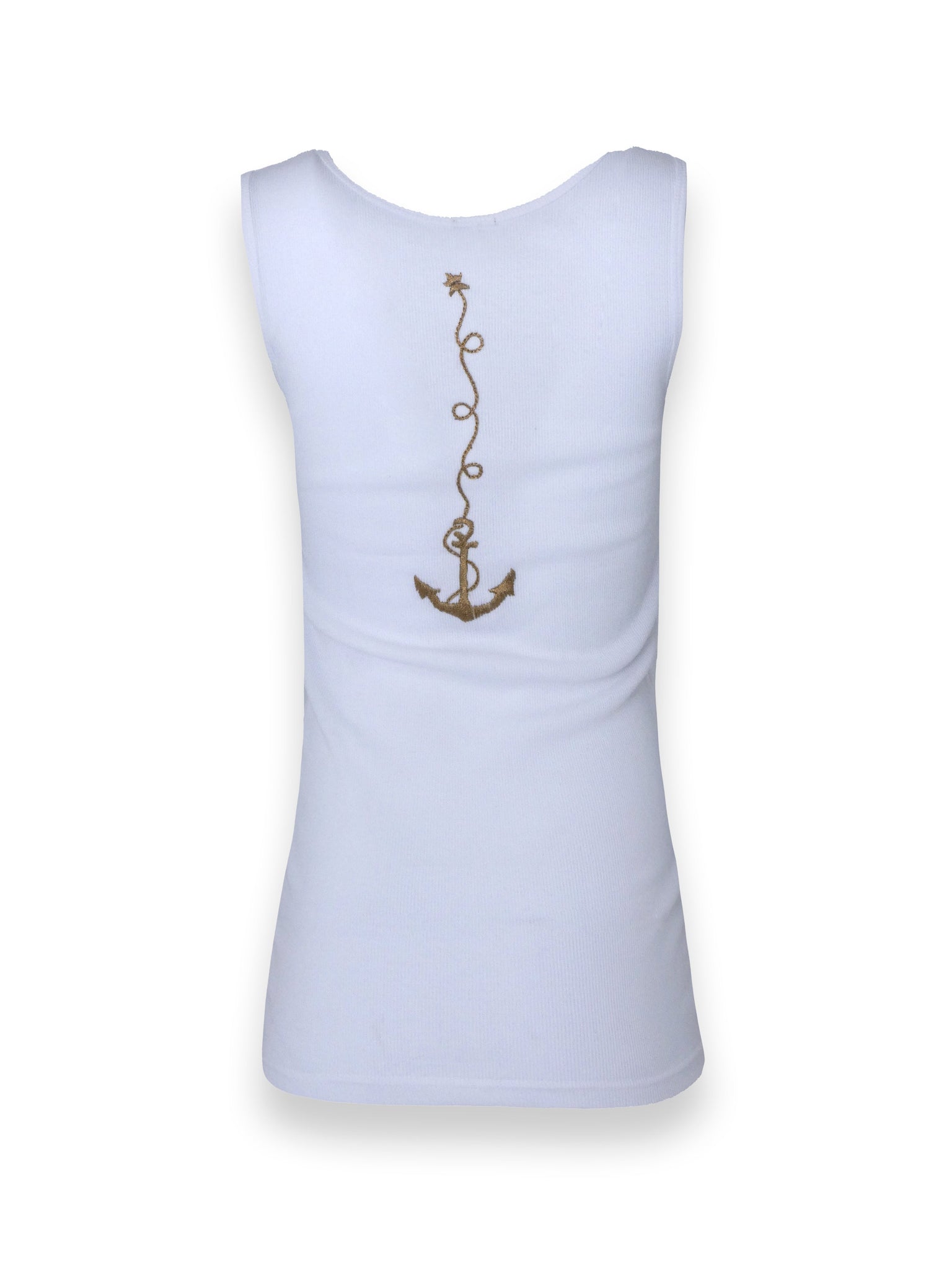 White Ribbed Vest with Anchor Design