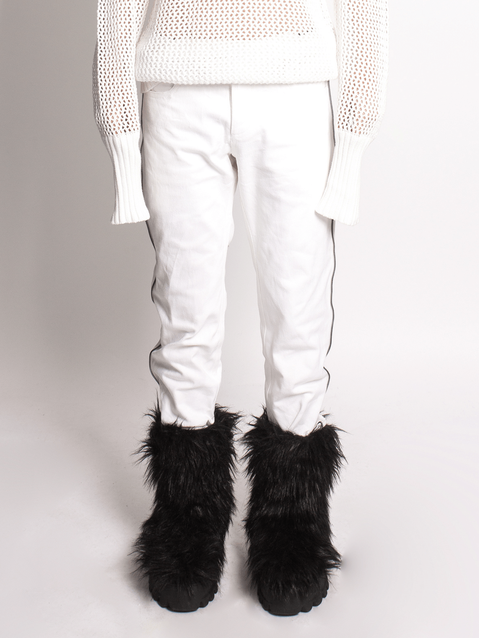 White Slim Fit Jeans with Black Side Zips