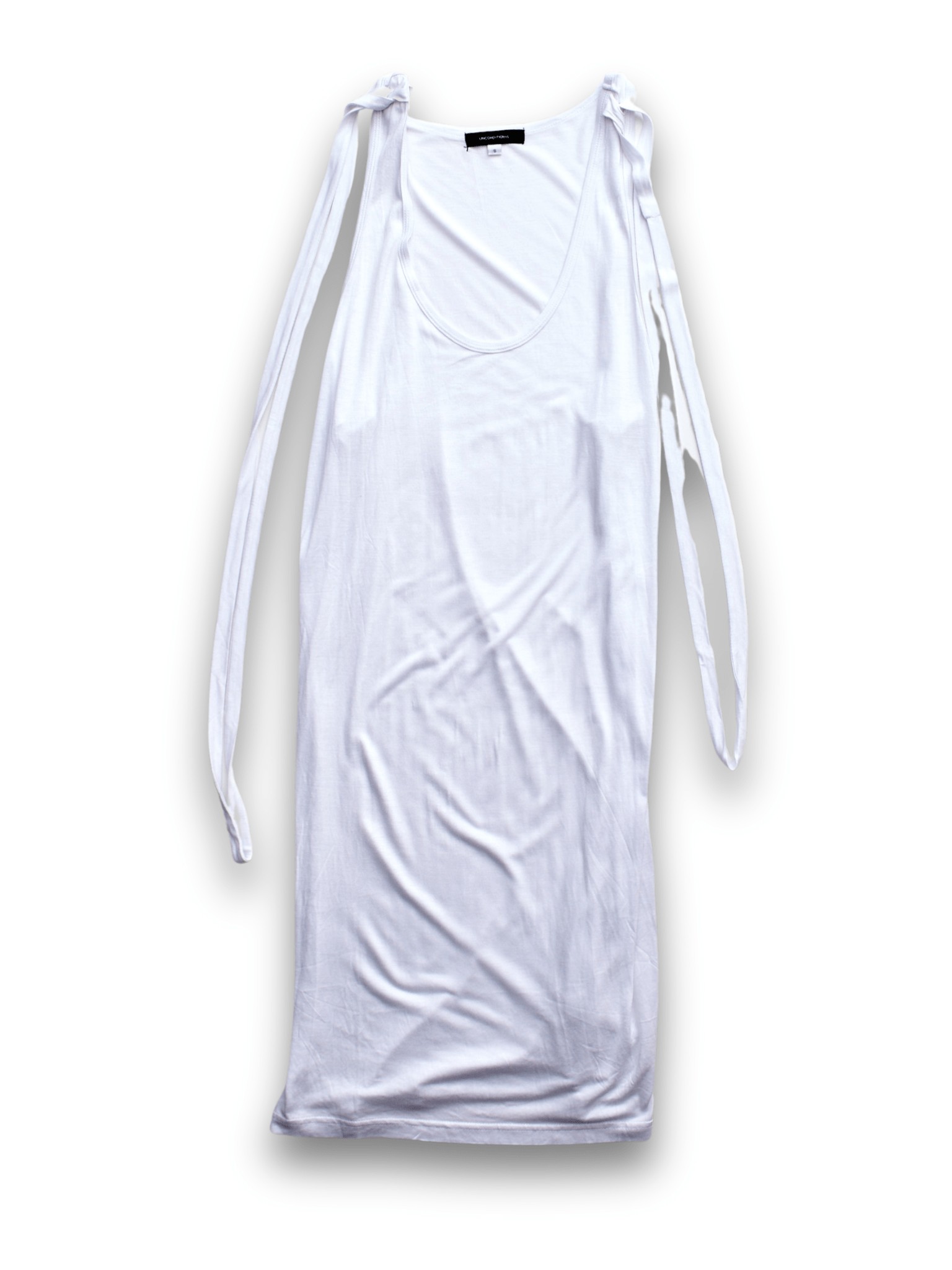 White Swoop Neck Longline Vest with Straps