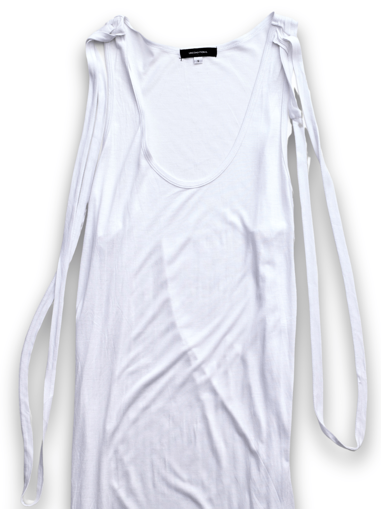 White Swoop Neck Longline Vest with Straps