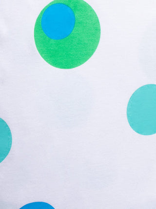 White T-Shirt With Green And Blue Circle Patterns