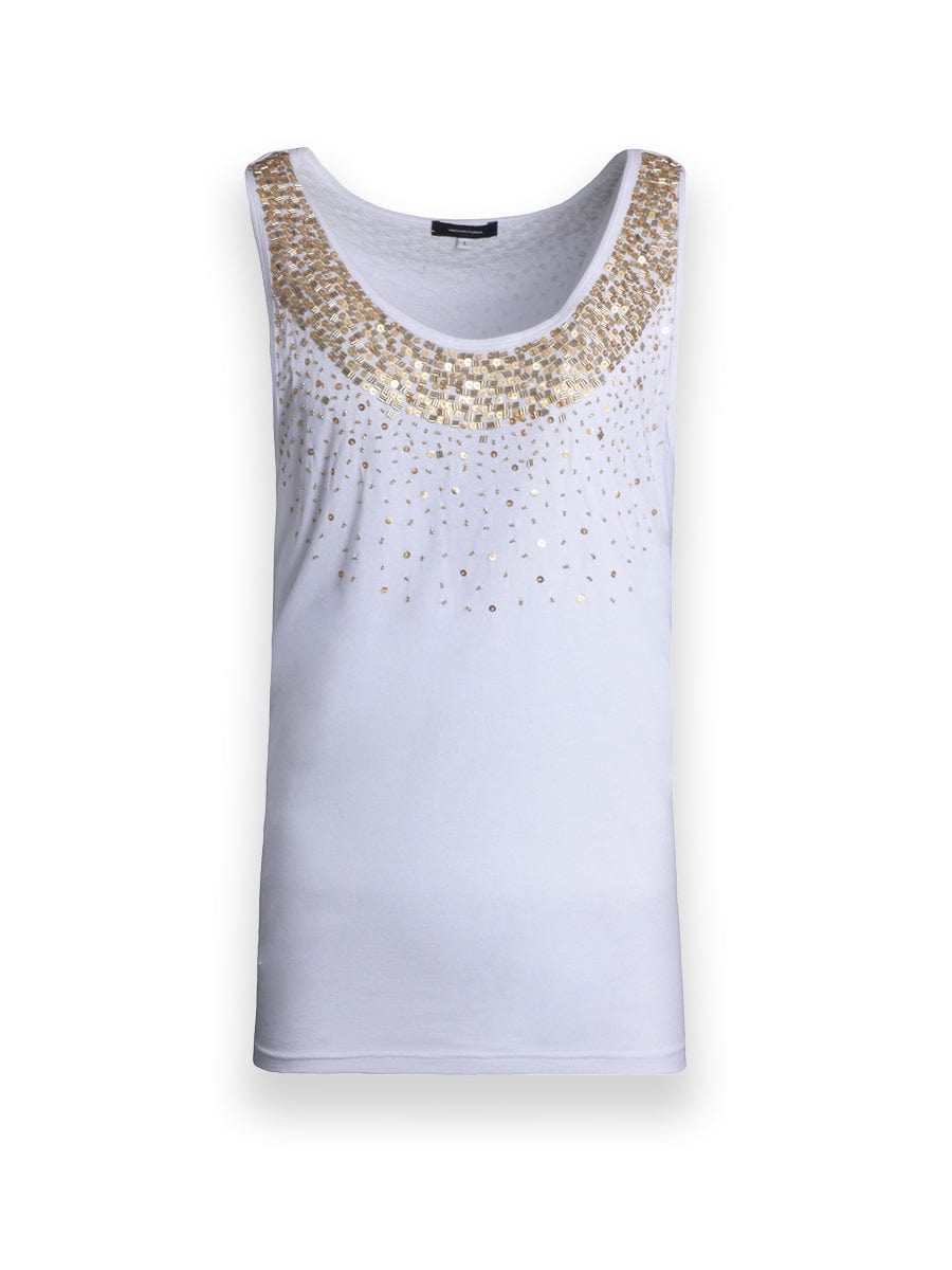 White Vest With Gold Sequils