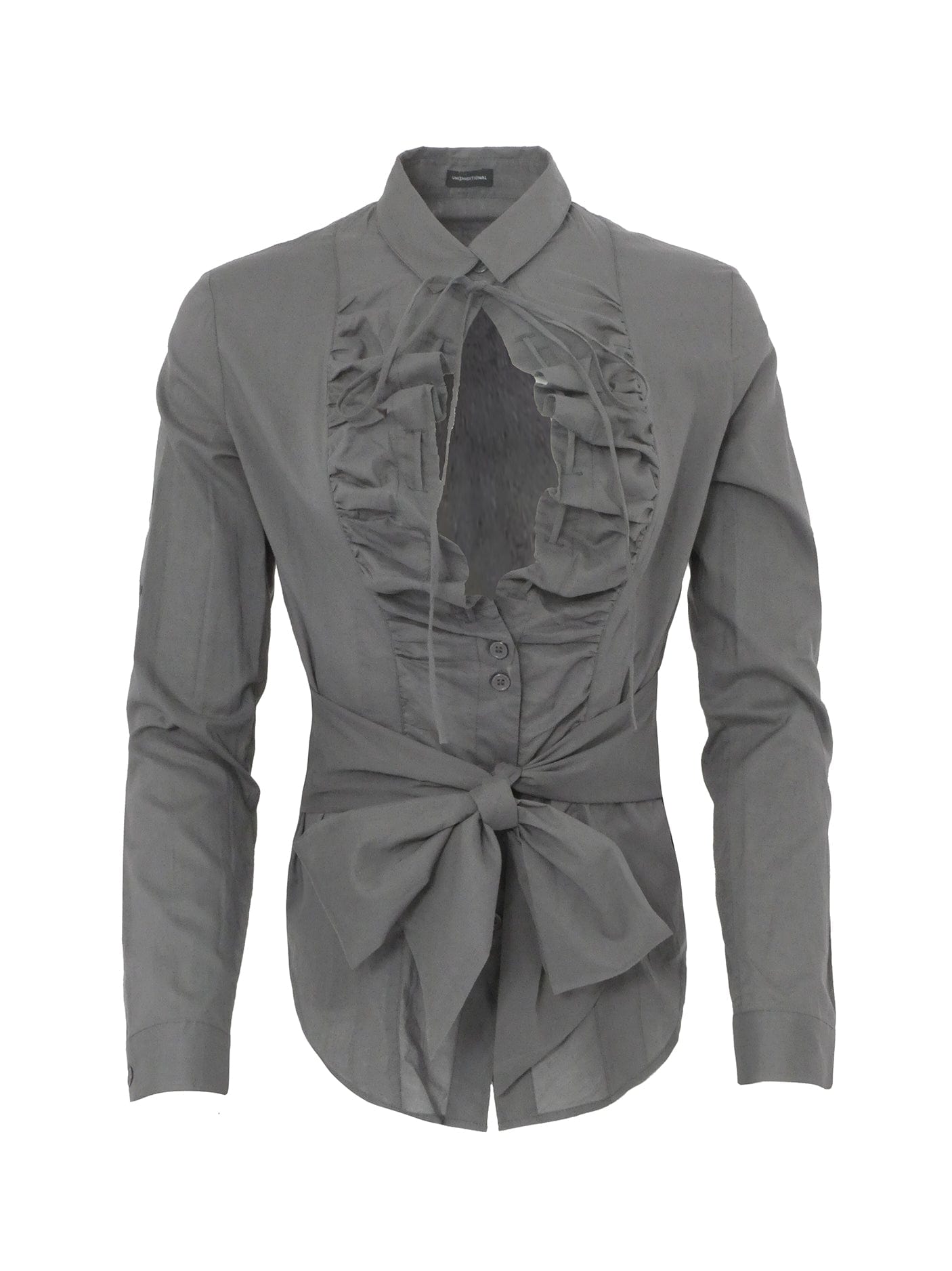 Women'S Grey Shirt with Ruffled Details