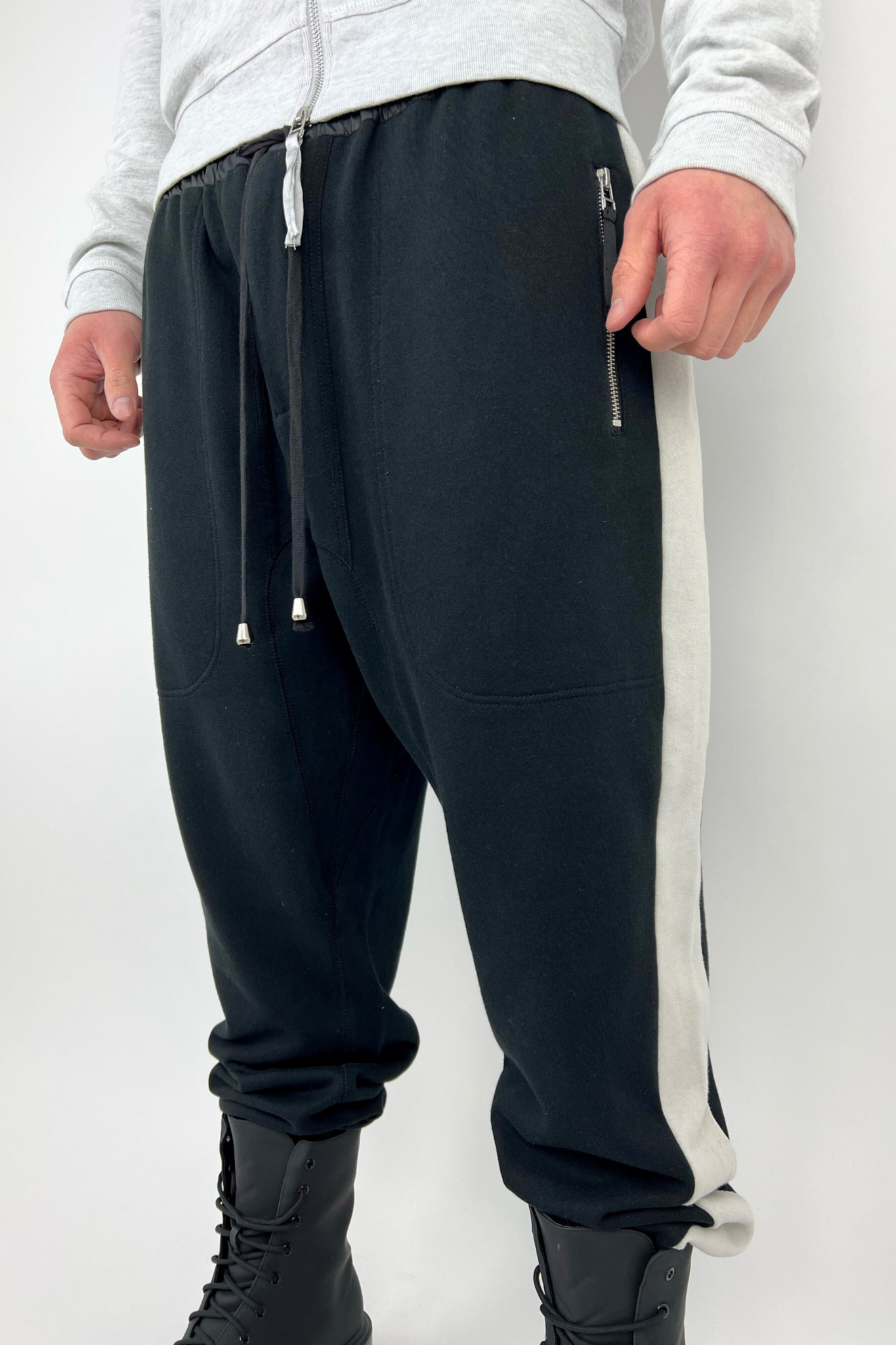 Black Joggers with Dirty White Side Stripe