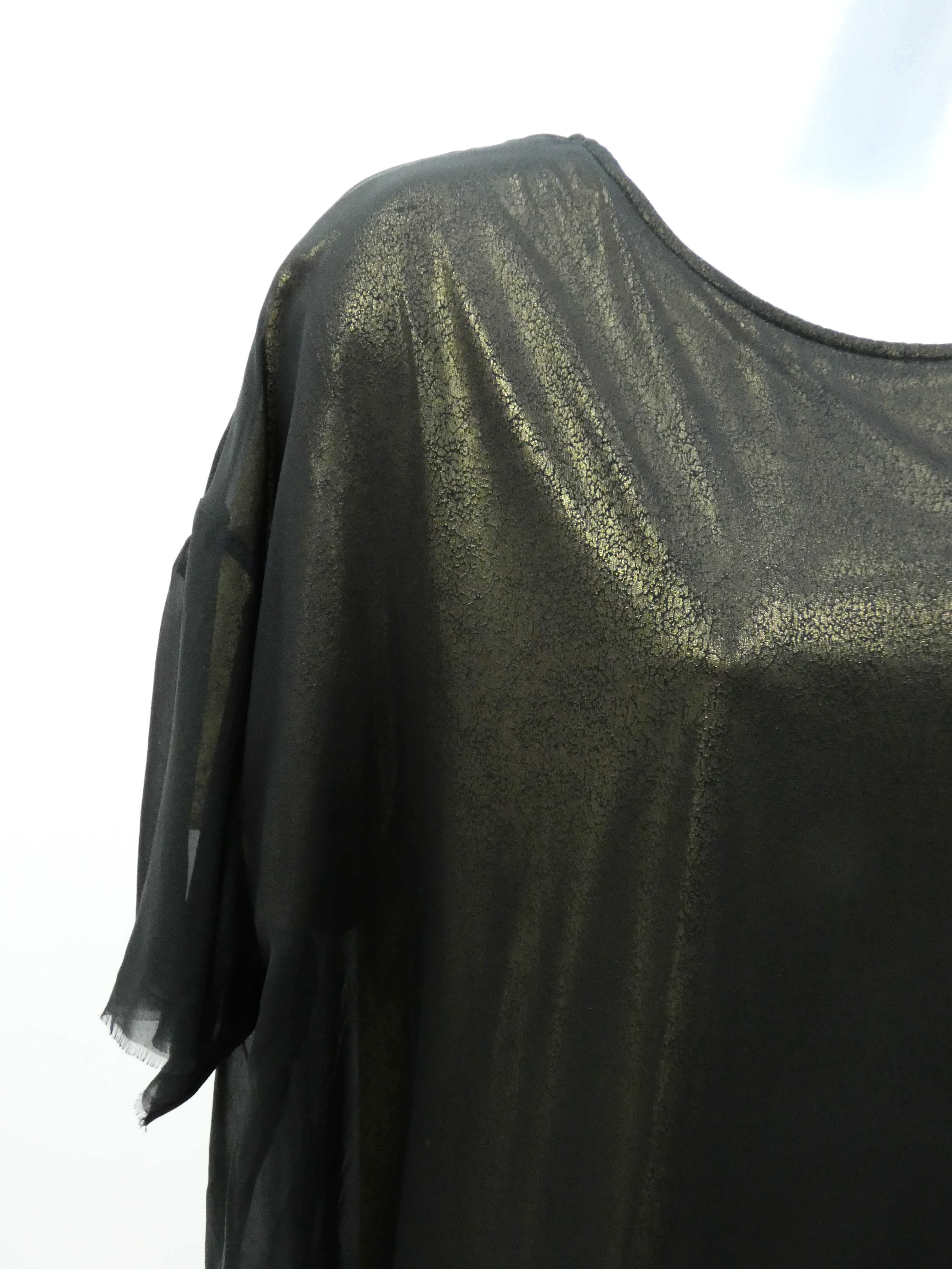 BLACK & GOLD FOILED RAYON JERSEY DRESS