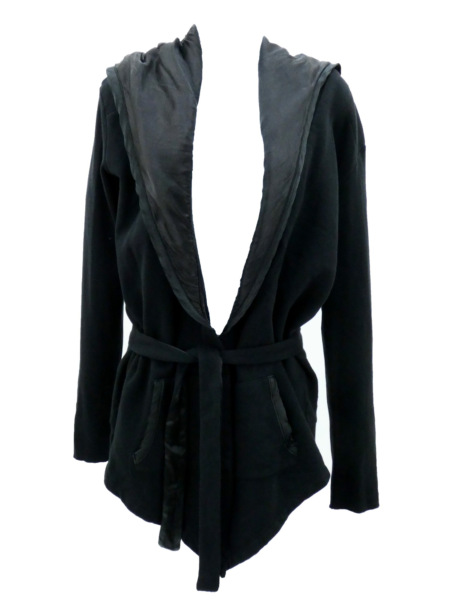 Black Ghost Hoodie Belted Sweat Jacket with Silk Trim