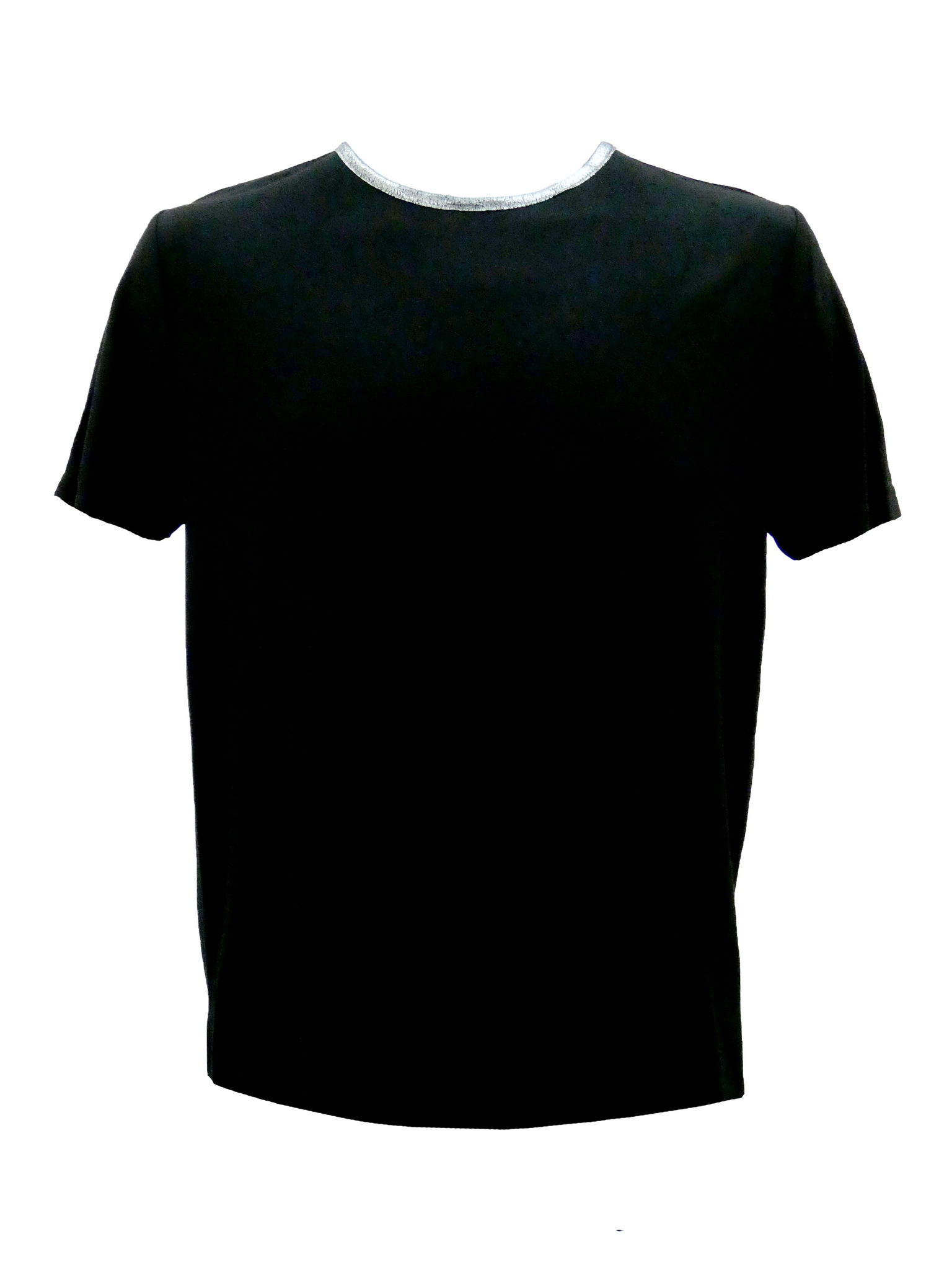 Black Crew Neck T-Shirt with Silver Contrast Neck Rib