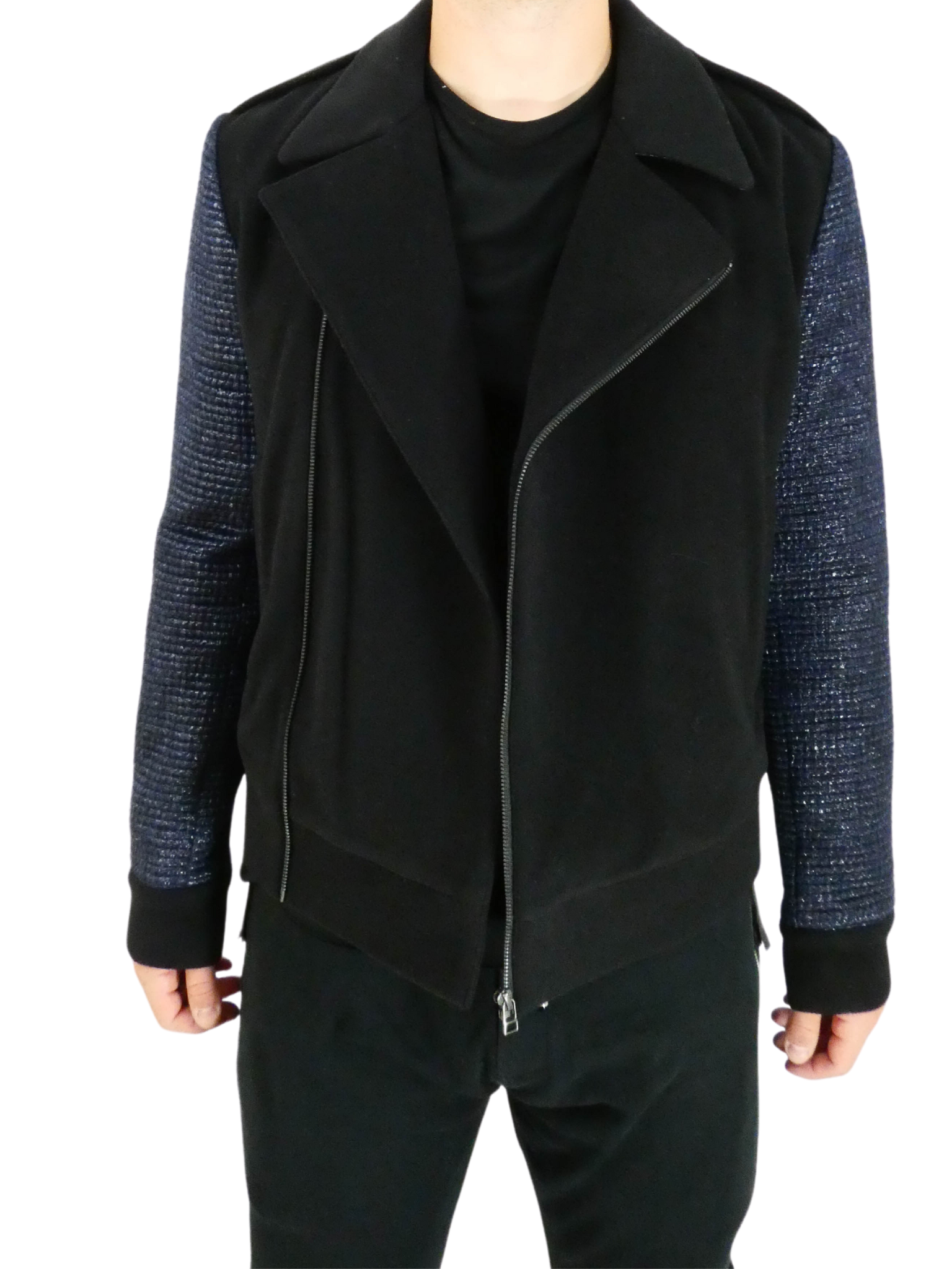 Black Jacket with Blue Woven Sleeves