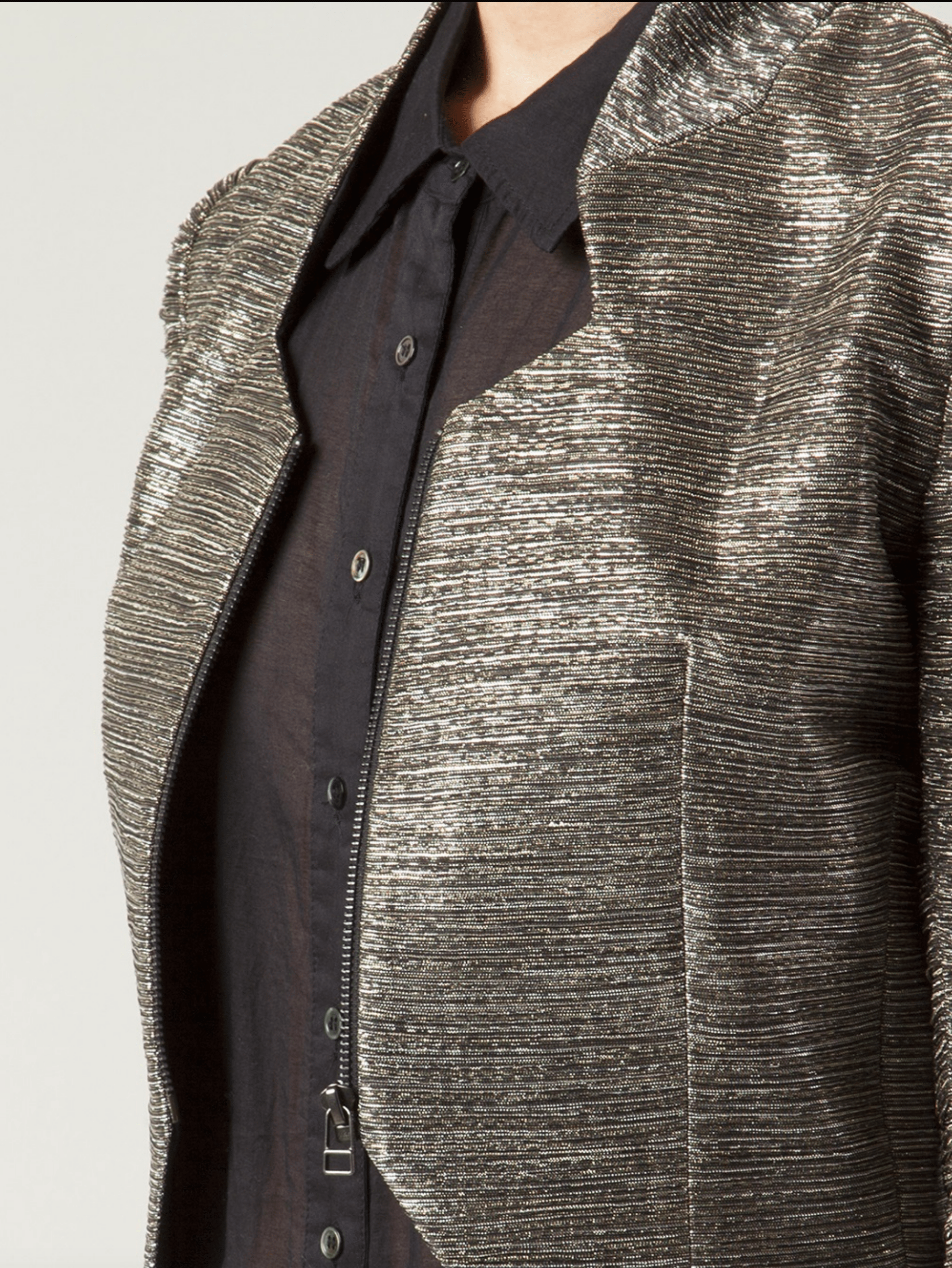 Metallic Crinkle Zip-Up Angled Short Jacket