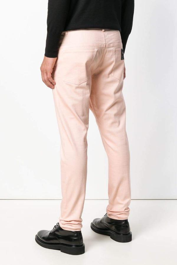 Salmon Pink Zip Pocket Biker Jeans