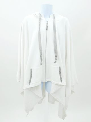 WHITE HOODED CAPE WITH ZIP FRONT